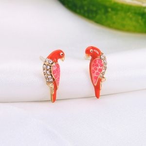 PINK PARROT CRYSTAL DECORATED STUD EARRINGS